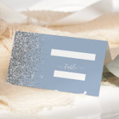Modern Dusty Blue Silver Glitter Edge Wedding Plaatskaartje