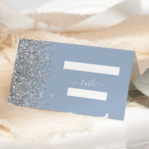 Modern Dusty Blue Silver Glitter Edge Wedding