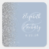 Modern Dusty Blue Silver Glitter Edge Wedding Vierkante Sticker (Voorkant)