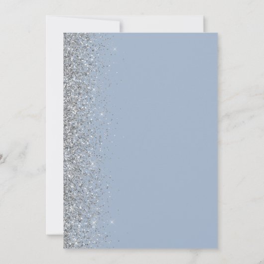 Modern Dusty Blue Silver Glitter Save the Date Aankondiging (Achterkant)