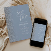 Modern Dusty Blue Silver Glitter Save the Date Aankondiging