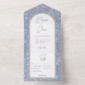 Modern Dusty Blue & Silver Glitter Sneeuwdiner All In One Uitnodiging (Binnen)