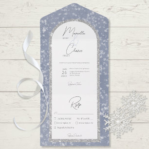 Modern Dusty Blue & Silver Glitter Sneeuwdiner All In One Uitnodiging