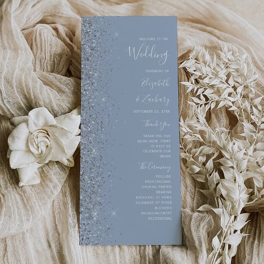 Modern Dusty Blue Silver Glitter Wedding