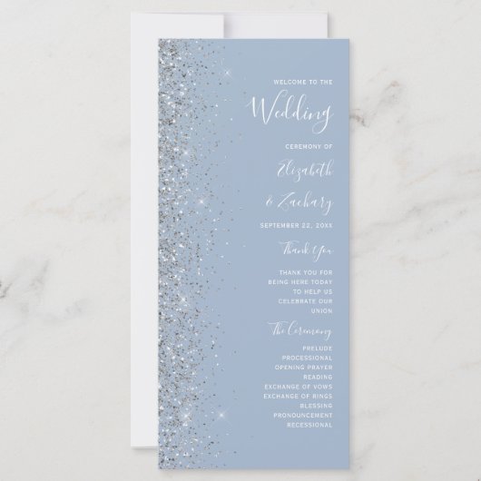 Modern Dusty Blue Silver Glitter Wedding (Voorkant)