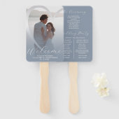 Modern Dusty Blue & Silver White bruiloft programm Handwaaier (Voorkant en achterkant)