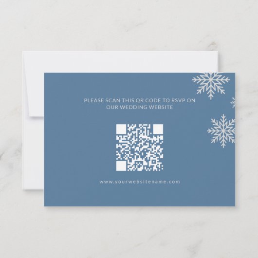 Modern Dusty Blue Silver Winter Wedding QR Code RSVP Kaartje (Achterkant)