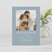Modern Dusty Blue Simple Photo Wedding Save The Date (Staand voorkant)