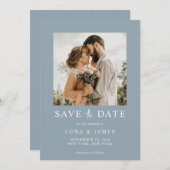Modern Dusty Blue Simple Photo Wedding Save The Date (Voorkant / Achterkant)
