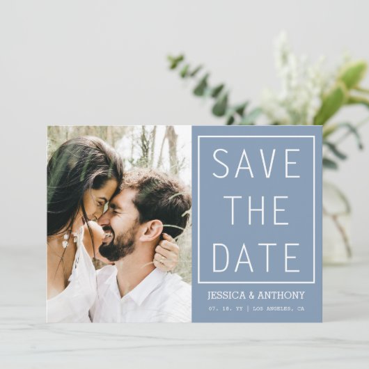 Modern Dusty Blue Sla de datumfoto QR-code op Kaart (Staand voorkant)