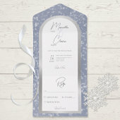 Modern Dusty Blue & Snow Silver Foil Geen Diner All In One Uitnodiging