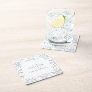 Modern Dusty Blue Snowflake Winter Vrijgezellenfee Kartonnen Onderzetters