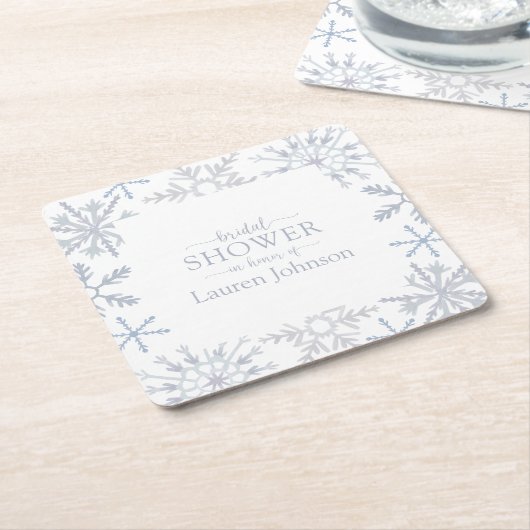 Modern Dusty Blue Snowflake Winter Vrijgezellenfee Kartonnen Onderzetters (Schuin)