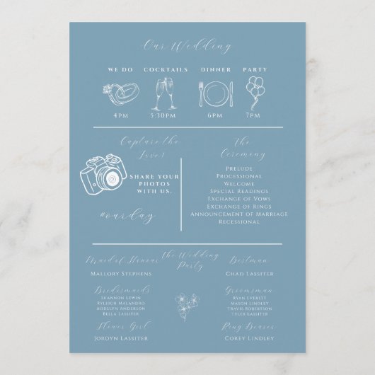 Modern Dusty Blue Spring bruiloft programma Programmakaart (Achterkant)