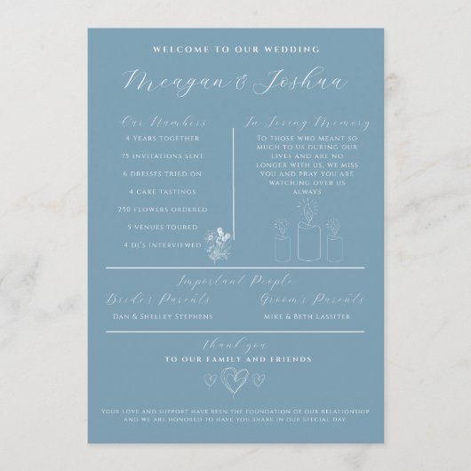 Modern Dusty Blue Spring bruiloft programma Programmakaart (Voorkant)