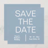 Modern Dusty Blue Square minimalist Save The Date (Voorkant / Achterkant)