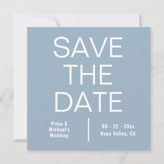 Modern Dusty Blue Square minimalist Save The Date (Voorkant)