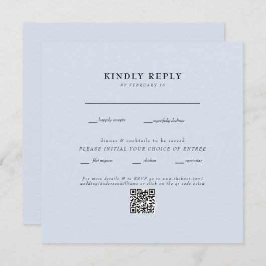 Modern Dusty Blue Square Wedding QR Code RSVP (Voorkant / Achterkant)