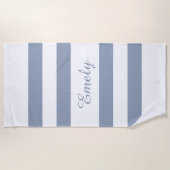 Modern Dusty Blue Striped Strandlaken (Voorkant)