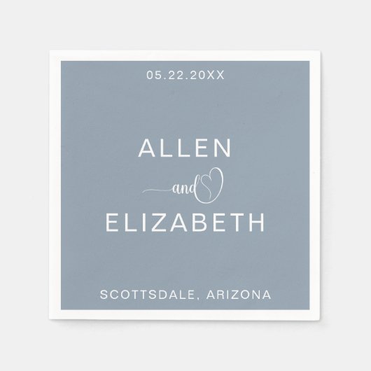 Modern Dusty Blue Stylish Personalized Wedding Servet (Voorkant)