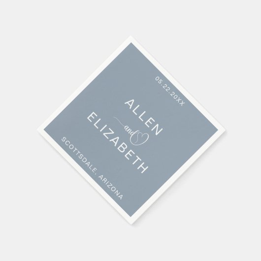 Modern Dusty Blue Stylish Personalized Wedding Servet (Hoek)
