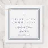 Modern Dusty Blue Thank You Boy First Communion Bedankjes Labels (Voorkant)