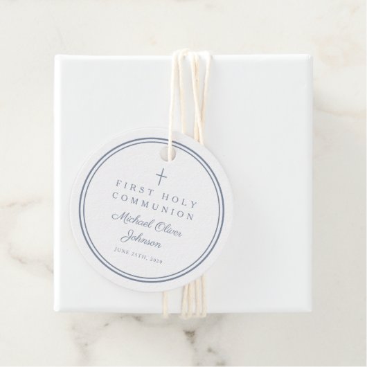 Modern Dusty Blue Thank You Boy First Communion Bedankjes Labels (In situ)