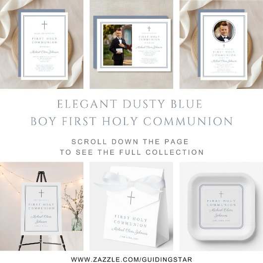 Modern Dusty Blue Thank You Boy First Communion Bedankjes Labels