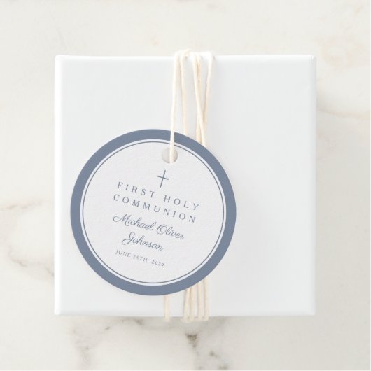 Modern Dusty Blue Thank You Boy First Communion Bedankjes Labels (In situ)
