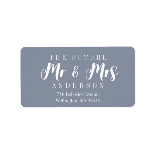 Modern Dusty Blue The Future Mr en Mrs Script Etiket (Voorkant)