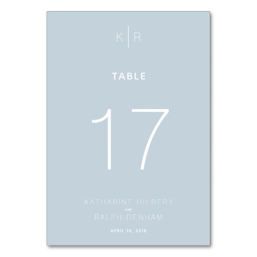 Modern Dusty Blue Trouwtafel Nummer Kaart (Achterkant)