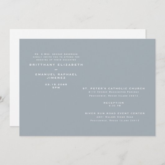 Modern Dusty Blue Two Venues Wedding Invitation Kaart (Voorkant / Achterkant)