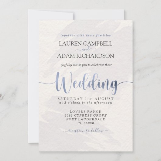 Modern Dusty Blue Typography Waterverf Invitation Kaart (Voorkant)