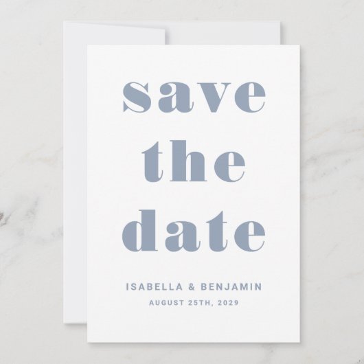 Modern Dusty Blue Typography Wedding Save The Date (Voorkant)