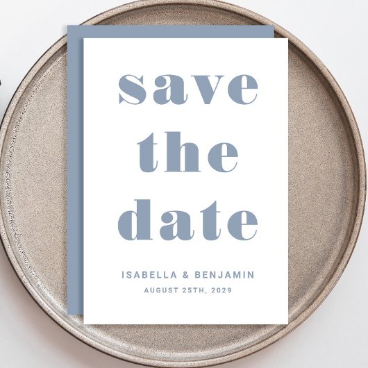 Modern Dusty Blue Typography Wedding Save The Date