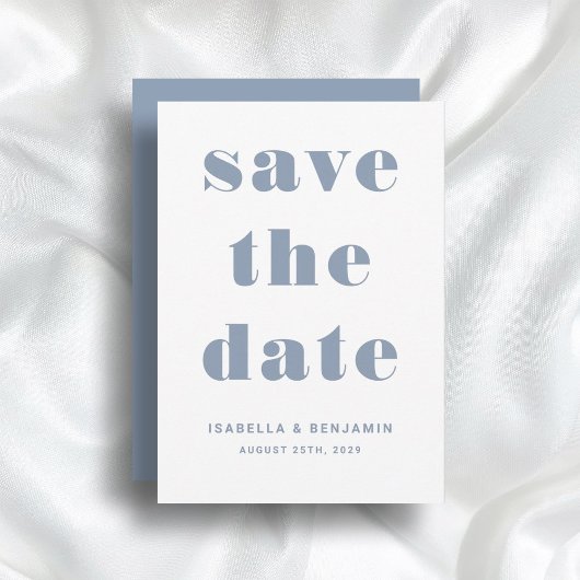 Modern Dusty Blue Typography Wedding Save The Date