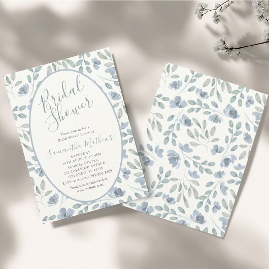 Modern Dusty Blue Watercolor Bridal Shower Kaart