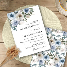 Modern Dusty Blue Waterverf Floral Wedding