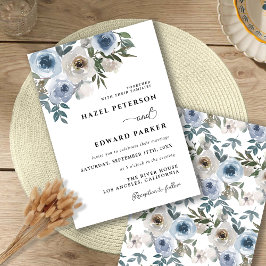 Modern Dusty Blue Waterverf Floral Wedding Kaart