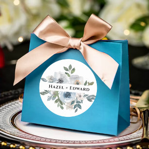 Modern Dusty Blue Waterverf Floral Wedding Ronde Sticker