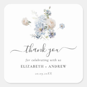 Modern Dusty Blue Waterverf Floral Wedding Vierkante Sticker