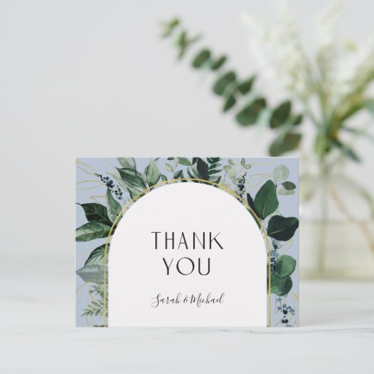 Modern Dusty BLue Waterverf groen dank u Briefkaart (Staand voorkant)