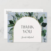 Modern Dusty BLue Waterverf groen dank u Briefkaart (Voorkant / Achterkant)