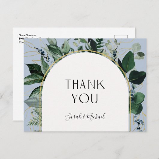 Modern Dusty BLue Waterverf groen dank u Briefkaart (Voorkant / Achterkant)