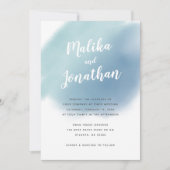 Modern Dusty Blue Waterverf Ombre Wedding Kaart (Voorkant)