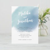 Modern Dusty Blue Waterverf Ombre Wedding Kaart (Staand voorkant)