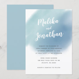 Modern Dusty Blue Waterverf Ombre Wedding Kaart