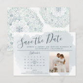 Modern Dusty Blue Waterverf Wedding Calendar Save The Date (Voorkant / Achterkant)