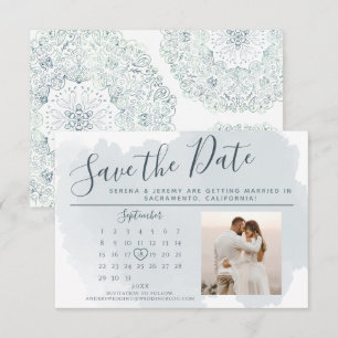 Modern Dusty Blue Waterverf Wedding Calendar Save The Date