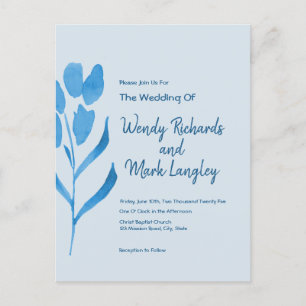 Modern Dusty Blue Waterverf Wedding Invitation Briefkaart